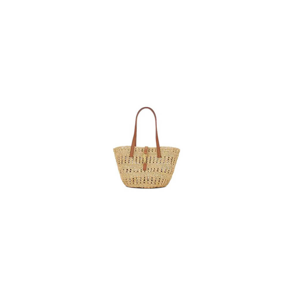 YSL Small Panier Raffia Bag In Brown