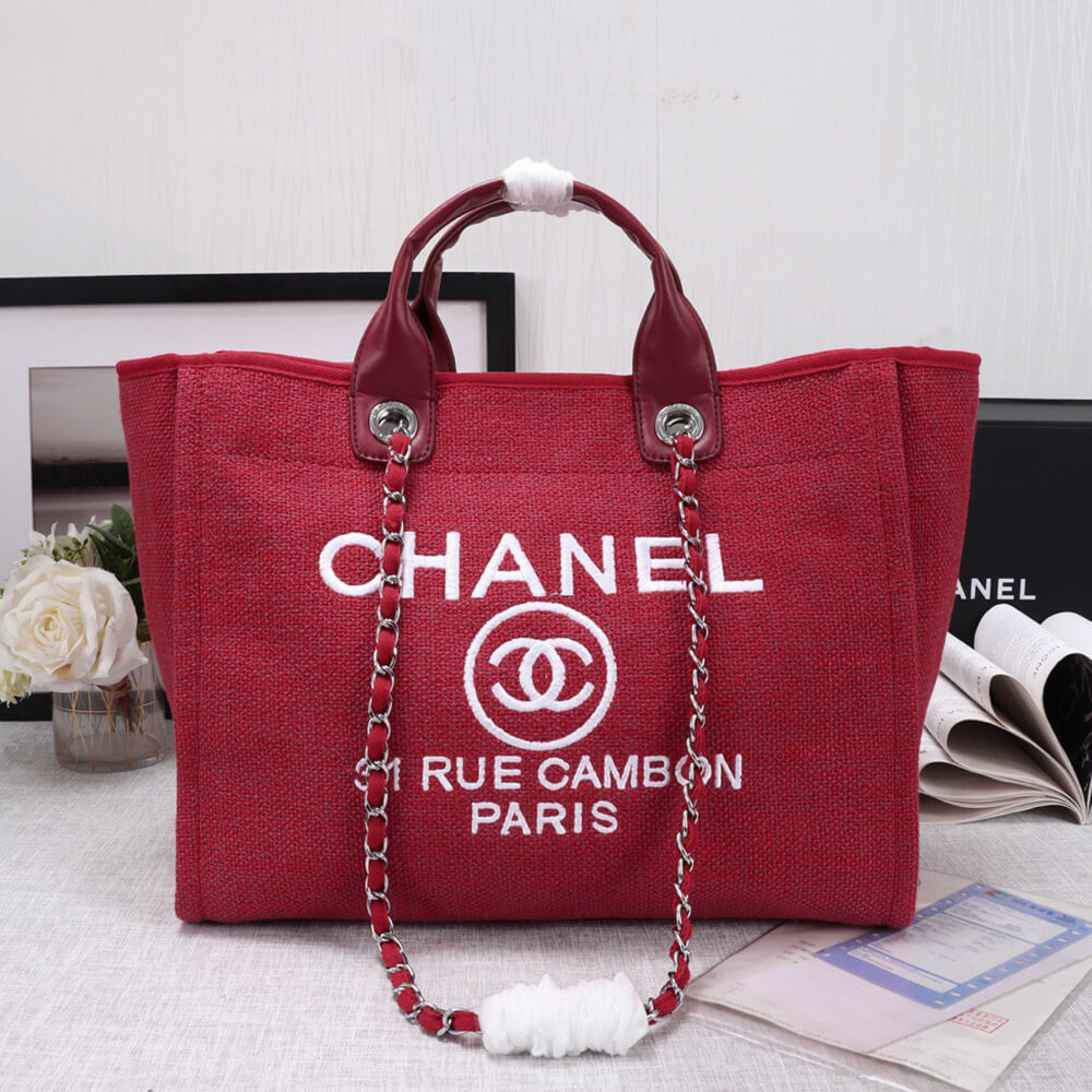 Ch*el woven straw raffia striped medium deauville tote