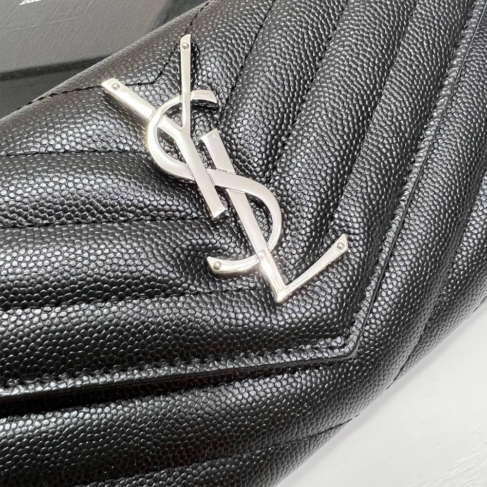 YSL CASSANDRE MATELASSÉ LARGE FLAP WALLET IN GRAIN DE POUDRE LEATHER